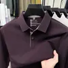 Camisa polo para hombre con forro de polar, nuevo modelo otoño 2026, color liso, sin costuras, camiseta de manga larga para hombre