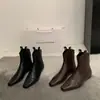 Botines Chelsea estilo Western Puntiagudos con Corte en V Color Café Retro Francés de Cuero Genuino Estilo Calle de Moda para Principios de Otoño para Mujer