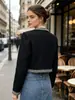 Estilo Lujo Francés Pequeño Chaqueta Corta de Tweed Negro Mujer Primavera Otoño Cuello Redondo Ribete de Bloque de Color Socialité de Alto Nivel
