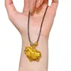 Colgante de Caballo Gordito Estilo Antiguo Tangcai Dundunma en Color Dorado, Cadena para Suéter "Riqueza Instantánea", Collar Largo, Accesorio para Mujer