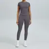 Conjunto de Yoga Europeo y Asiático Conjunto de Fitness Ajustado de Manga Corta Ropa Exterior de Secado Rápido para Correr Ciclismo Conjunto de Ropa Deportiva Ajustado