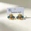 Nuevo producto transfronterizo: Pendientes de acero inoxidable con abeja de esmalte de colores, lujo ligero con un toque de alta gama, pendientes que no se decoloran, venta al por mayor