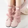 Cubiertas de Calcetín de Algodón Grueso Tejido para Otoño e Invierno de Mujer, Estilo Coreano Vintage, Estilo Ins Color Café Dobladillo Dividido Etiqueta de Tela Calcetines hasta la Pantorrilla