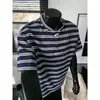 Camiseta de Manga Corta a Rayas de Moda de Verano para Hombre Colorido de Moda Estilo Coreano Casual Versátil Ajustada Camiseta de Media Manga