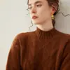 Otoño e Invierno Nuevo Estilo Retorcido para Mujer de Cuello Alto Parcial Color Sólido Perezoso Engrosado Grueso Suéter de Punto Cachemir Simple Cálido Ropa de Trabajo Versátil