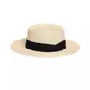 Sombrero de Paja Vintage de Estilo Old Money con Copa Plana para Mujer, Sombrero de Sol de Playa de Verano, Fedora de Paja con Protección Solar