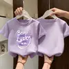 Ropa de Verano para Niñas de Algodón Puro Ropa Infantil 2026 Nuevo Estilo Camiseta de Manga Corta Infantil Niños Medianos y Grandes Estampado de Dibujos Animados Ropa de Verano Top