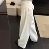 Moda de otoño moderna nuevo producto: pantalones anchos de algodón blancos, simples y fluidos, estilo callejero americano, de cintura alta, adelgazantes, con curvas