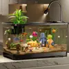 Aquário ecológico de plástico para peixes dourados com tampa transparente para sala de estar, pequeno tanque de mesa para paisagens de luxo, tanque para tartarugas