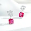 Pendientes de Plata de Ley S925 para Mujer, Estambres de Flor de Corindón Rojo, Pendientes de Joyería de Alta Calidad, Pendientes de Zirconia con Diamantes Completos para Banquetes, Pendientes