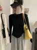 KEKEZOON Cuello de Hongo Negro Forro Polar Color Sólido Adelgazante Manga Larga Capa Interior Capa Base Camiseta Mujer 9358