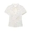 Venda Quente Transfronteiriça Primavera Verão Camisa de Manga Curta com Bolinhas Feminina Estilo Europeu e Americano Design Slimming com Cadarço Senso de Design Top Francês