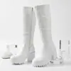 Botas de mujer de otoño e invierno transfronterizas de punta redonda y tacón alto, botas de moda de suela gruesa, tacón cuadrado antideslizante, botas de mujer de talla grande, botas de caña alta de color liso