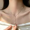 Colar Borboleta Pérola Rosa Manta, Corrente de Clavícula Exquisita, Colar Longo Elegante para Senhoras, Colar Doce Brilhante de Verão