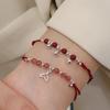 Pulsera de cuerda roja año de nacimiento para mujer tejida a mano Plata de Ley Cascabel pulsera fina cola de pez cristal de fresa regalo de alta calidad