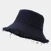 Sombrero de Pescador Retro Americano Desgastado con Borde Deshilachado para Mujer, Sombrero de Sol Casual de Moda Tendencia para Exteriores, Sombrero Cubo de Personalidad Adelgazante para la Cara