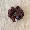 Lenço Quadrado Retrô Cor Café com Bolinhas Azuis para Cabelo/Pescoço Feminino Novo Estilo Coreano 2025 Acessório de Cabelo para Rabo de Cavalo