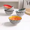 Cuenco Cerámico Bohemio Regalo Navideño Vajilla Set de Regalo Caja Tazón de Arroz Coloreado Bajo Esmalte Cuenco para Comedor en Casa