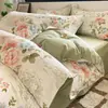Juego de ropa de cama de cuatro piezas de algodón cepillado, algodón puro, engrosado para otoño e invierno, apto para todas las estaciones, incluye sábana plana, sábana ajustable y funda de edredón, juego de ropa de cama de tres piezas