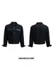 Jaqueta Jeans Masculina Primavera e Outono Costura Estilosa Retrô Tendência Solta Casual Gola Reversível Jaqueta