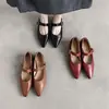 Sapatos Mary Jane de Couro de Vaca de Primeira Camada para Mulheres, Sapatos Baixos, Novo Estilo Outono e Inverno, Couro Genuíno por Dentro e por Fora, Bico Fino, Sapatos de Uma Fivela e Boca Rasa para Mulheres