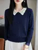 Cardigan fino de lã 6 para mulheres, lapela, primavera e outono, macio, de abotoamento simples, para o trabalho, emagrecimento, manga longa, jaqueta de tricô