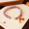 Pulsera de Amatista Natural Pulsera Valiente Pulsera para Mujer Lujo Ligero Alto Sentido Personalidad Nicho Pulsera de Cristal Original Venta al por Mayor