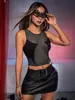 2024 Europeu e Americano Amazon Novo Malha Slim Fit Costura Alça Nova Sexy Transparente Colete Base Feminino