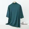 Nueva Camiseta Modal de Media Cuello Alto con Mangas a Media Longitud para Primavera/Verano, Tallas Grandes, Corte Holgado, Camiseta Básica Casual y Elegante