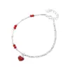 Pulseira de Prata 925 Coração Vermelho Pingando Óleo Quebrado para Mulheres Design Simples Feito à Mão Moda Personalizada Joia de Mão B3037