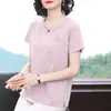 Camiseta de Manga Curta para Mulheres, Nova Moda Verão 2026, Blusa Bordada Estilosa que Reduz a Idade para Mulheres de Meia-Idade e Idosas
