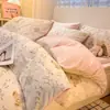 Conjunto de Quatro Peças de Leite Fleece Esculpido Espesso de Inverno Capa de Edredom Quente de Fleece de Coral Conjunto de Três Peças de Flanela Roupa de Cama