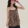 Camisola de estilo americano con volantes y estampado de leopardo de longitud media para mujer, top babydoll casual de verano sin mangas y holgado