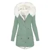 Otoño e Invierno Más Vendido Exportación Nuevo Talla Grande Algodón Ropa Exterior con Capucha Cuello de Piel Cintura Engrosada Longitud Media Ropa Exterior de Algodón para Mujer
