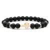 Accesorios Populares Transfronterizos Pulsera Elástica Cruz Negra Piedra Volcánica Turquesa Blanca Ojo de Tigre Pulsera de Joyería Moderna