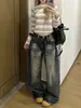 Jeans de Pierna Ancha con Bigotes de Gato Estilo Retro Americano para Mujer 2026 Primavera Otoño Nuevo Estilo Lavados Desgastados Sueltos de Largo Completo Pierna Banana