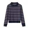 Suéter pullover feminino de outono e inverno mais vendido na Amazon internacional, com gola virada, listrado, modelagem solta, versátil, de tricô com mangas compridas