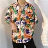 Camisa hawaiana de manga corta con estampado floral para hombre, estilo Hong Kong, holgada, de verano, moderna, informal, con mangas tres cuartos.