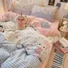 Super Macio em Nude Classe A para Dormir Algodão Lavado Puro Gaze de Camada Dupla Conjunto de Quatro Peças Capa de Edredom Fresca Lençol de Cama Conjunto de Três Peças para Dormitório
