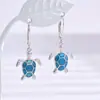 Pendientes Nuevos de Vida Marina Transfronterizos Pendientes de Tortuga de Plata de Ley S925 Moda Europea y Americana Pendientes de Tortuga con Goteo de Aceite para Mujer