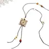 Colar com Pingente de Flor de Vidro em Casca de Coco com Contas de Madeira Estilo Étnico Retrô Corrente para Suéter Colar Elegante da Moda para Mulheres