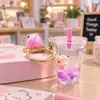 Llavero de Oso Flotante Relleno de Aceite para Té de Burbujas Ins Colgante para Mochila de Taza de Té con Leche Regalo Creativo Llavero de Coche Estilo Ins