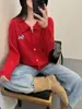 Suéter Cárdigan de Punto para Mujer con Cuello Polo Otoño Ajuste Holgado Nuevo Estilo 2026 Top de Gama Alta Principios de Otoño