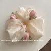 Elástico de cabelo tipo tulipa em cetim perolado, scrunchie doce estilo coreano feminino, acessório de cabelo suave e elegante