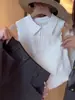 Chaleco de Punto sin Mangas con Cuello Polo Blanco para Mujer, Nuevo Estilo de Verano, Estilo Resort Francés, Elegante, Adelgazante, Top Versátil