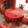 Toalha de Mesa Redonda Festiva, Sem Lavagem, Impermeável, à Prova de Óleo, Toalha de Mesa Vermelha para Decoração de Casamento, Toalha de Mesa para Mesa de Centro com Atmosfera de Ano Novo
