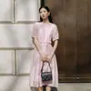 Elegante vestido de manga corta para mujer, 26 estilo nuevo de verano, con diseño de manga abullonada, romántico, rejuvenecedor, entallado en la cintura, adelgazante, vestido cómodo