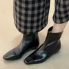 Versión en Stock~Botines Cortos Negros de Cuero Genuino Estilo Francés con Punta Cuadrada Delgados para Mujer, Elegantes y Versátiles para el Trabajo, con Cremallera Trasera Moda Botines Cortos