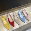 Sapatos de Bico Fino Baixo Estilo Francês para Noite para Mulheres Novo Estilo com Saia Sandálias Amarelas Fio de Fada para Mulheres Verão