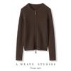 Suéter de Cachemira 100% Cachemira Pura Cardigan de Moda Elegante Efecto Adelgazante Suéter de Axila Cardigan con Cremallera para Mujer Cuello Redondo